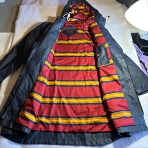 Pendleton Navy Hooded Raincoat with Red & Yellow Striped Lining